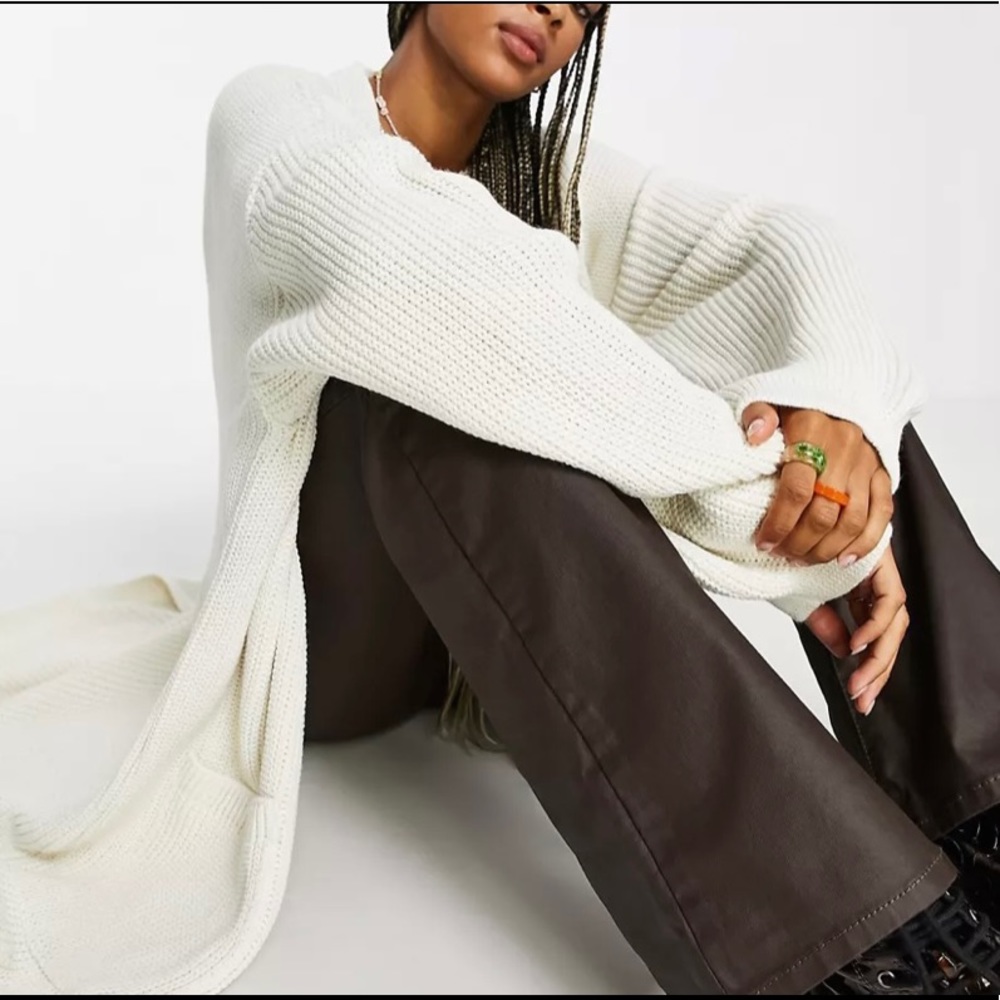 New ASOS Topshop Beige Long Maxi Cardigan Pullover Shall in Size Tall